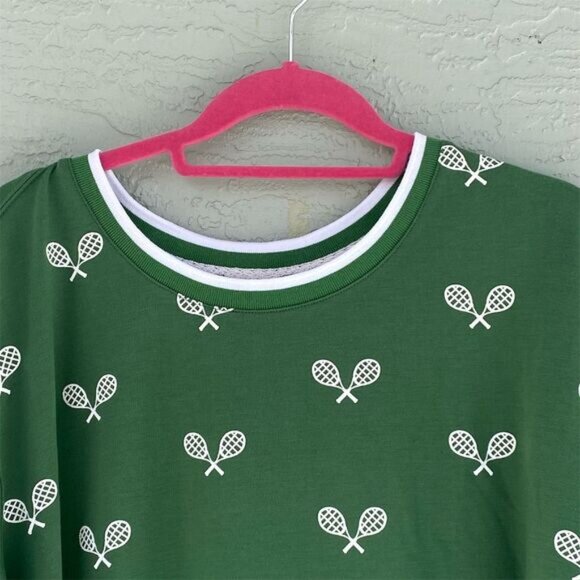 Jane + Delancey Women's 2X Green Tennis Racquet Print Sweatshirt - Picture 3 of 9